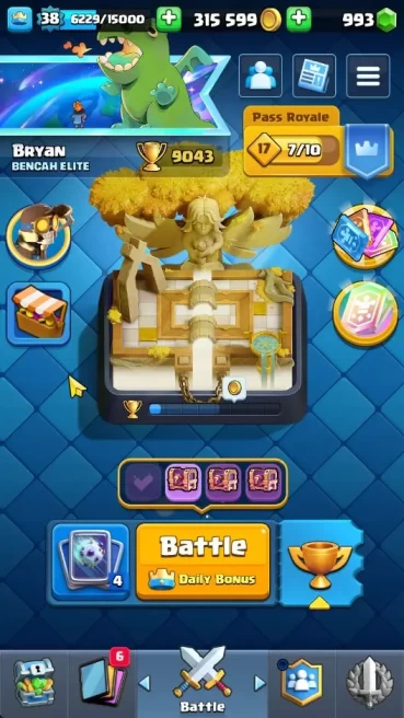 Lv 38|Trophy 9043|KTL 13|Limit Skin|Total Card 121|3 Hero 8 EVO 8 Champ 21 Legend 33 Epic 30 Rare 29 Common|TakeMail|(CR1687)