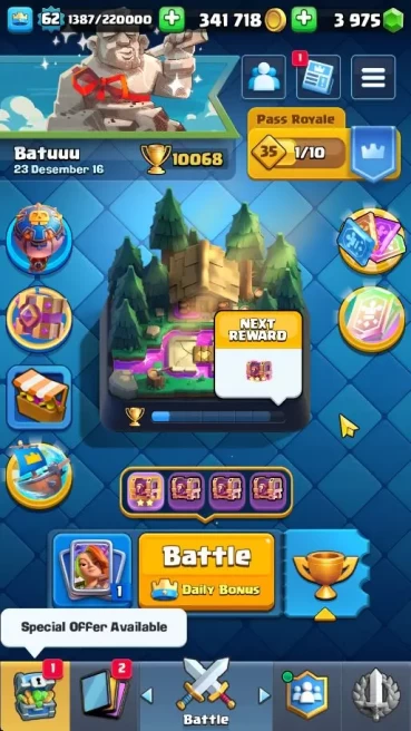 Lv 62|Trophy 10068|KTL 15|Total Card 121|4 Hero 14 EVO 8 Champ 21 Legend 33 Epic 30 Rare|3,9K GEM+1 Wildshard|Take Email(CR1694)