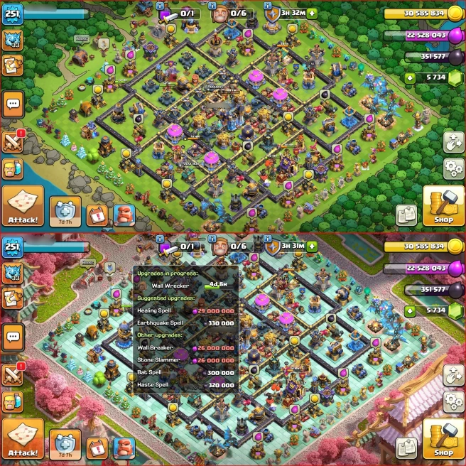 Th18, Xp 251, All 5 Heroes Max { 9 Rare Epic Max } Nc Available, 5700 Gem, 3200 WS, 34 Skin Hero, 660 Medal, 200 Wall Max, Full Defenses