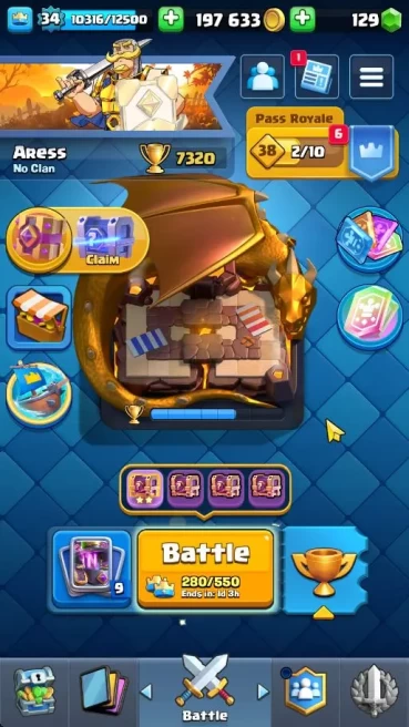 Lv 34|Trophy 7320|KTL 12|Total Card 119|3 Hero 7 EVO 6 Champ 21 Legend 33 Epic 30 Rare 29 Common|2 Wildshard|TakeMail|(CR1700)