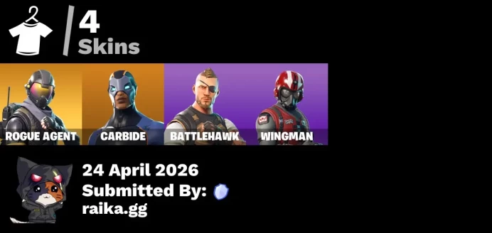 [PC/PSN/XBOX] 4 skins | Rogue Agent | Carbide | Battlehawk | Wingman | Catalyst | Bogey Bag | Nyanja's Catpak | Standard Issue | Clawz Retro