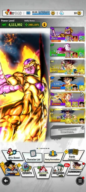 ANDROID+IOS- UL Frieza+UL Fide+LR Bardock 8S+LR Goku Mini+ LF Nappa 9S+Bardock+Good Equip For Team (D187)