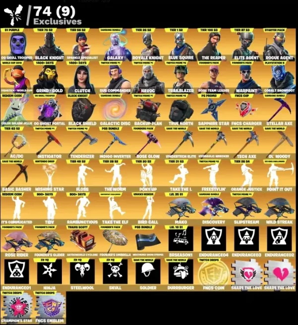 PC // 429 Skins / 750+ Dances OG SKULL / GALXY / ELITE AGENT / TWITCH PRIME and more