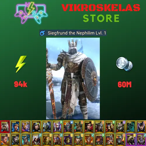 Starter with Mythical - Siegfrund : 94k energy / 60 mln coins / Ragash, Angar, Arix, Ninja + 20 Login Legendaries / Madame Serris