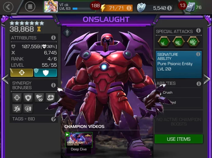 MCOC364 |  Lv 62 - Rank Valiant - RACTING 6M5 - ACTIVE BOOSTS  1-9 - 1.467 Heroes 