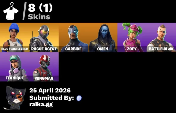 [PC/PSN/XBOX] 8 skins | Blue Team Leader | Rogue Agent | Carbide | Omen | Zoey | Battlehawk | Teknique | Wingman | Battle Shroud