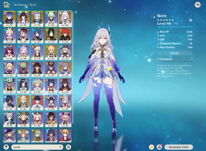ASIA|AR56|4Limited +2(*5Weapon)|Skirk,Flint,Columbina,Ineffa|1Skin|MC Male|Take Mail|Check SS(GI5973)