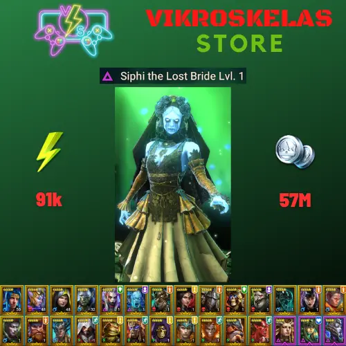 Starter acc with Siphi : 91k energy / 57 mln coins / Hurndig, Lord Shazar, Arix, Ninja + 20 Login Legendaries / Deacon 3x