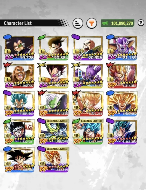 B109-IOS+Android-UL Super Buu 12 Red Star+LR Super Vegito Full Red Star+18 Legends+Good Equipment+18 Zenkai+Gotenks 10 Red Star+Vegito Green+SS2