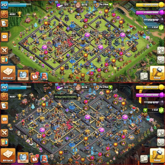 [ Full Max Th18 ! ] Xp 252, All 5 Heroes Max { 12 Rare Epic Max } Nc Available, 2460 WAR STAR, ATB 6068, 26 Skin Hero, 200 Wall Max, Full Defens