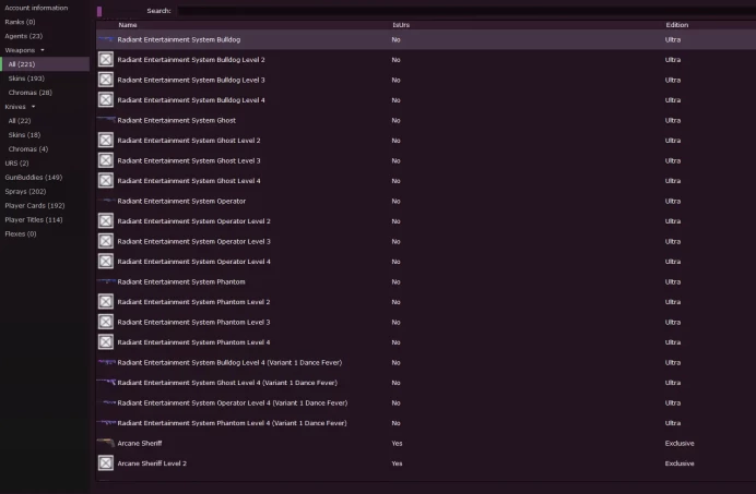 NA - RARE Arcane Sheriff -  210 Skins - Arcane Champions RGX Ion Prime - Level 273 - Unranked - 18 Knives - Full Access -  Total Spent: $800 USD