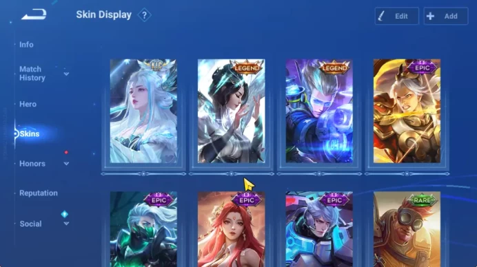Hero67 Skin29|KIC Luna,2Legend(ConsortYu,DeRenjie),8Epic(HouYi,DioaChan),2Worldly,Etc|CheckSS(HOK1893)