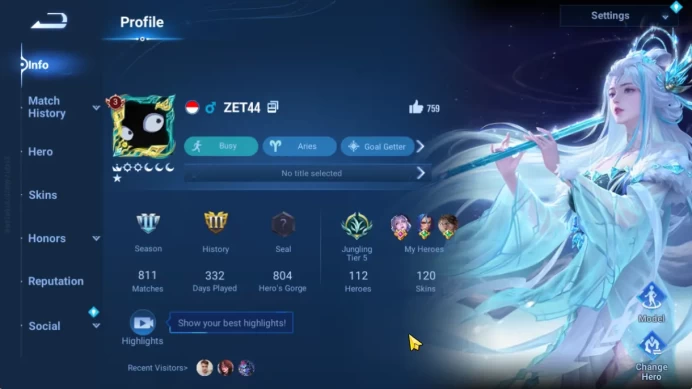 Hero112 Skin120|KIC Luna,Sanxingdui(HouYi,Nuwa),Legend Mushashi,Bleach HouYi,Lyn DaQiao,Event Arke,17 Epic,Etc|CheckSS(HOK1895)