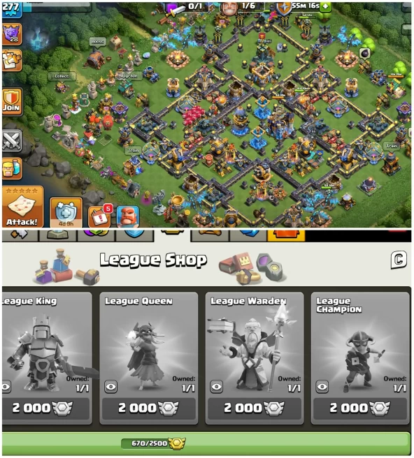 [Complete Leauge Skin Set]||Th18 Both Side Max||15 Epic Equipment||Decorated Statue||Loaded Magic Items||14.8k T|Exp:277