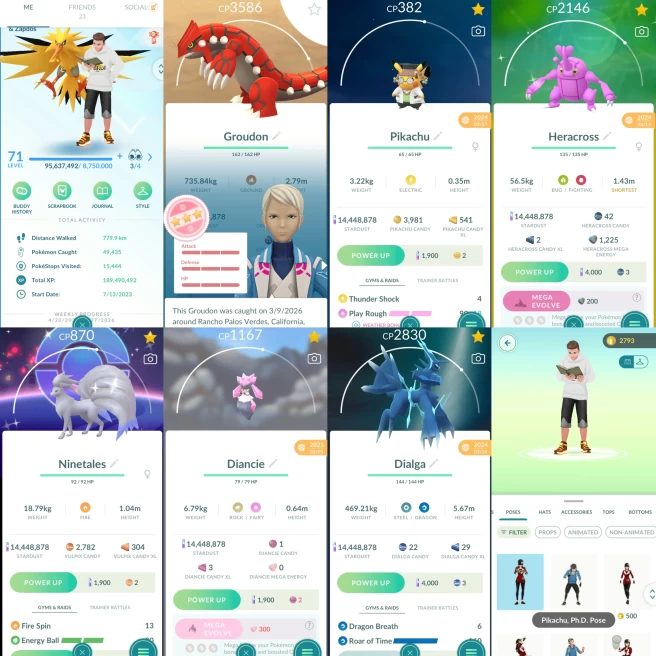 2152 Level 71 Legacy 47. Primal Groudon 100iv Shiny Mega Charizard Pikachu, Ph. D. Pose Pikachu, Ph. D.