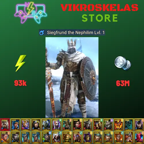 Starter with Mythical - Siegfrund : 93k energy / 63 mln coins / Cupidus, Drexthar, Hakkorhn, Arix, Ninja + 20 Login Legendaries