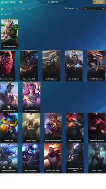 (S32)EU OCE  | 139 SKINS | Hero 128 | Mythical Skin1  | Legendary Skin 7 | Epic Skin 77 | Others 54