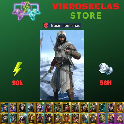 Starter acc with Basim : 90k energy / 56 mln coins / Richtoff, Nogdar, Arix, Ninja + 20 Login Legendaries / Aniri, Fahrakin