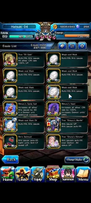 Global|Rank 89|258 CC+7 RGB|15 Ascend+6 TW|[Frieren,Rimuru,K Himura,Shizu]+TW,S Miyu,Chloe,Etc|Lpot 415|Check SS (GS2482)