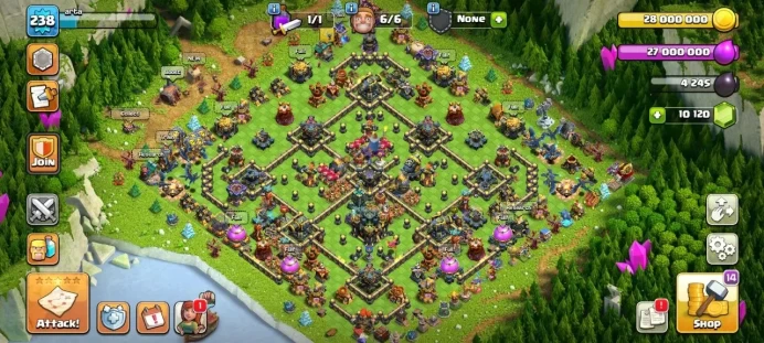 TH 17 Max, 12 Equipment Epic, { 10000 Gem }, Wall Full Max, Defense Max, 9 Hero Skin, 380 League Medal, Magic Items