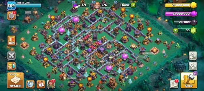 TH 15 Full Max, 11 Equipment Epic, 8 Hero Skin, 1 Map Skin, Magic Items, 250 League Medal, Change Name 500Gems