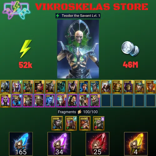 Starter with Teodor + Shards : 165 Ancient, 34 Void, 25 Primal, 4 Sacred | Ninja + 17 Login Legendary | Mine max