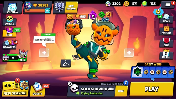 88 BRAWLERS | 38583 TROPHIES | 195 SKINS | HYPERCHARGE 12 | PRESTIGE 0 | RANK SILVER | 13 LEGENDARY | 135 GEMS | BB32