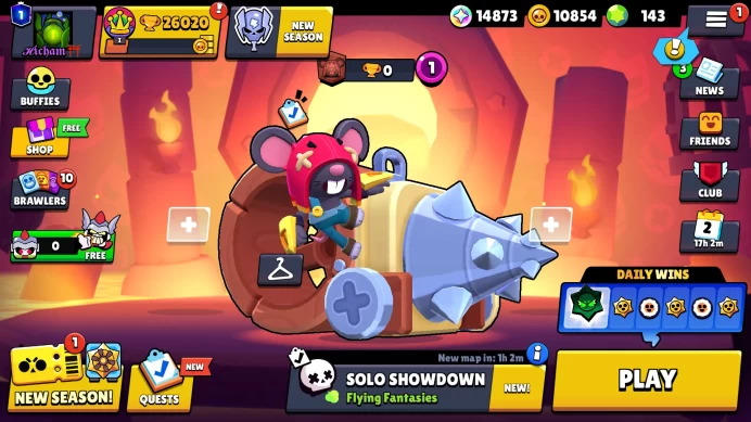 86 BRAWLERS | 26020 TROPHIES | 168 SKINS | HYPERCHARGE 14 | PRESTIGE 1 | RANK SILVER | 11 LEGENDARY | 143 GEMS | BB42