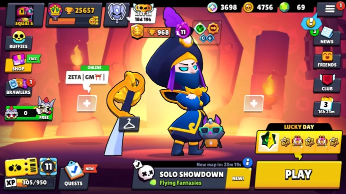 81 BRAWLERS | 25657 TROPHIES | 171 SKINS | HYPERCHARGE 13 | PRESTIGE 0 | RANK SILVER | 12 LEGENDARY | 69 GEMS | BB52