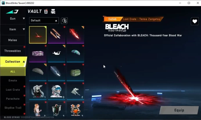 ASIA|COLLAB BLEACH Ethan-Byakuya Kuchiki|Melee Lightblade|2 ULTRA VOLT-Ash Lord,Vector-Flame|6 Legendary M4A1|NetEase(BLS3258)