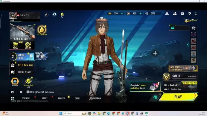 Asia|Fresh Account Collab AoT (Ran - Mikasa, M700 Thunder Gun, AK47 Hardening) + Change name On|Log Neteast| Check SS (BLS823)