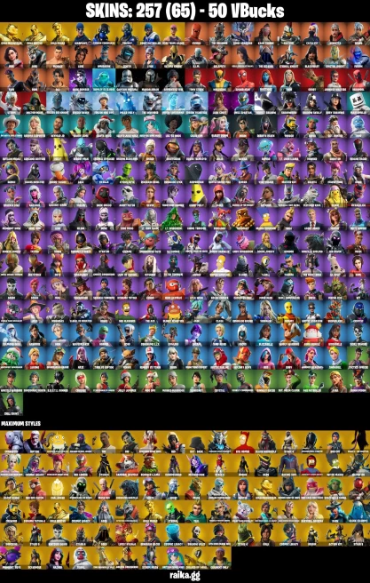 257 skins/full access/leviathan axe/gold midas/gold brutus/super deluxe stw/gold meowmscles/laught it up/rare emote