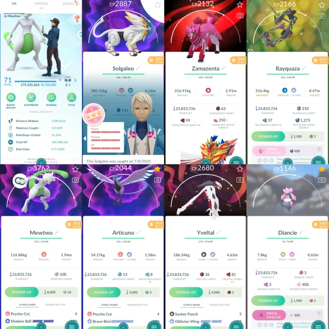 2173 Level 71 Legacy 50 (Level 50 Jacket+Pose). Coin10245 Rare Candy 572 Solgaleo100 Shiny Rayquaza