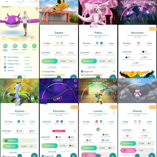 2179 Level 72 Legacy 46. Eternatus Legends100 x12 Shiny Mega Lucario Shiny Primal Kyogre