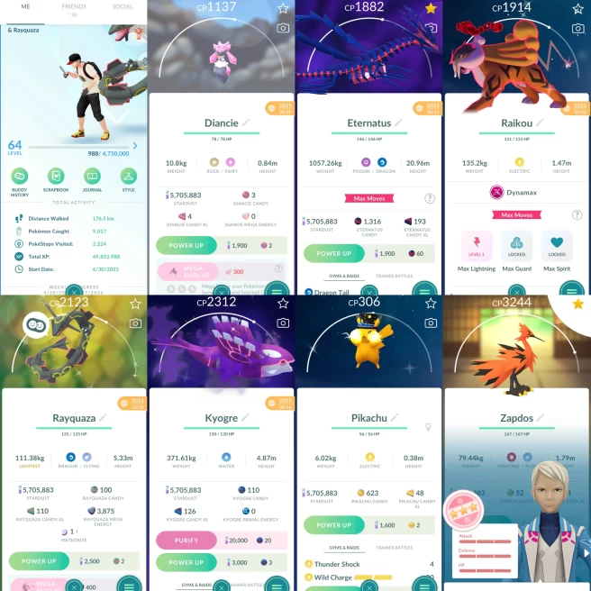 2182 Level 64 Eternatus Legends100 x24 Galarian Zapdos 100iv DMax Entei 100iv DMax Lugia 100iv Kyogre100