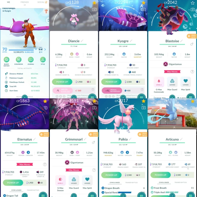 2193 Level 70 Eternatus SHUNDO Kyogre Zacian100 Shiny GMax Charizard x2 Shiny GMax Grimmsnarl Wild Area 2025 BG