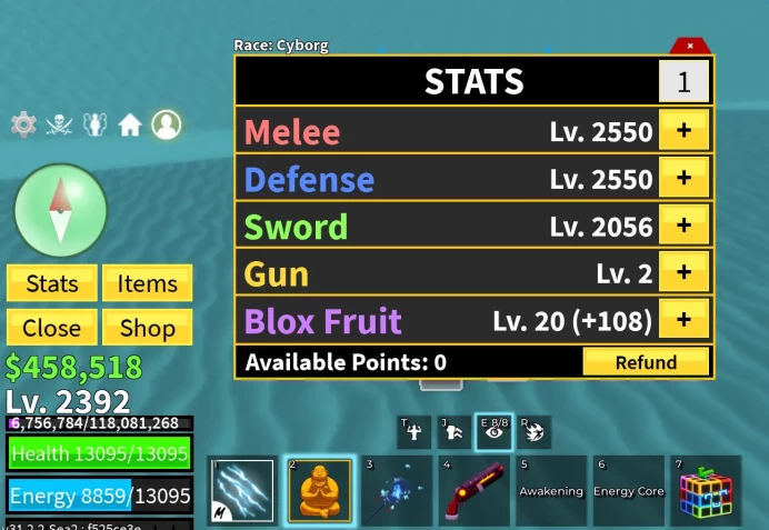 Lvl 2392 Blox Fruits Acc | PERM KITSUNE & BUDDHA | Cyborg V4 | Dark Blade, Fox Lamp, Shark Anchor | Electric Claw