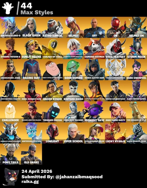 [PC/PSN/XBOX] 100Skins *44 Max styles*| Championship,Aura,Malik,Peter Griffin,Valeria,Spider-man,Gwenpool,Jade,Kendo,Hope,|Full Access
