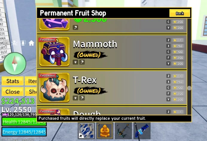 Lvl 2550 Blox Fruits Acc | 10 PERMS (Kitsune, T-Rex, Mammoth, Portal) | Dark Blade, CDK, TTK | Godhuman