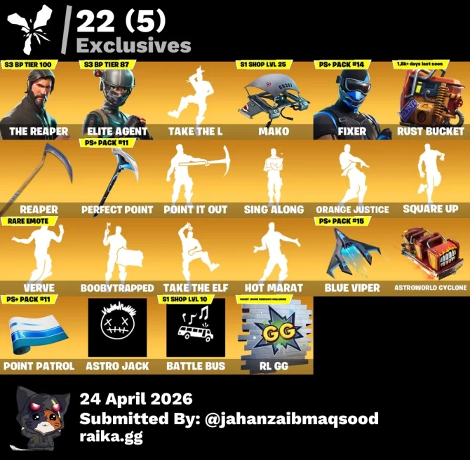 [PC/PSN/XBOX] 88Skins *22 Max styles*| The Reaper ,Take the L,Elite Agent,Santa Gogg,Drift,Catalyst,Ember,Vega,Dusk|Full Access