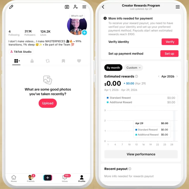 [FRANCE] Fully Monetized Creator Rewards Program Account – 31K Real Followers & 124K Likes | Instant Earnings, Full Access & Good Standing