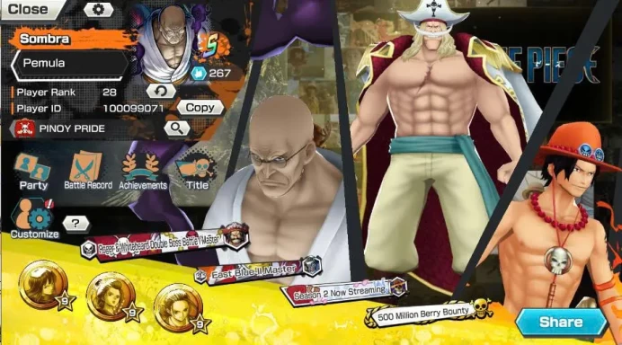 BR688-IOS+Android-4 Ex(Nusjuro+Roger v2+White Beard+Yamato Ace)+Good Medal+Support 147%+Rayleigh Max+Peros Max+Queen Max+Jimbei v2+Egghead Zoro