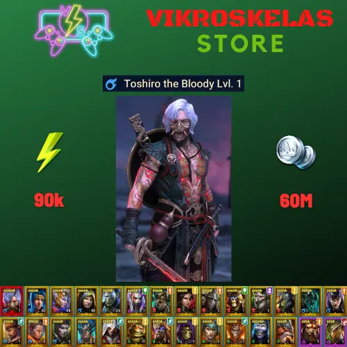 Starter with Mythical - Toshiro : 90k energy / 60 mln coins / Armanz, Gamuran, Robar, Arix, Ninja + 20 Login Legendaries