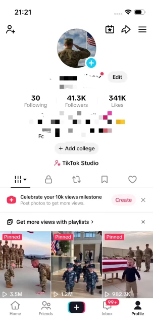 Instanly Delivery/Monetized 41K Followers+340K Likes Account/ Creator Rewards Program Activated/ Full Access