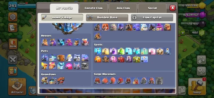 Th_18(XP 243)(1 HERO MAX)(17 EQUIPMENT EPIC MAX )(DEF & TROP MAX)(C.N 500 GEM)(LIFTIME WARANTY)(PLZ SEE PIC)