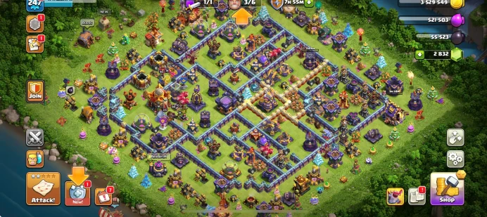 T37-TH16-Full 2.500 Medal War League+4.500 War Star+XP 247 BK91 AQ90 GW65 RC40 Milions 61-Nice Obstacle+Nice Troops+Magic Items