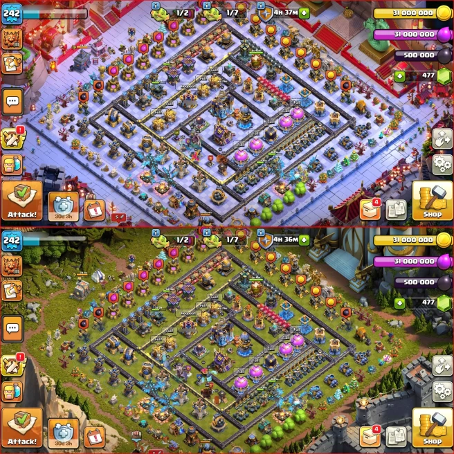 [ VIP Th18 ] All 6 Heroes Max { 15 Rare Epic Max ! } 50 Skin Legendary ! 2 Scenery Legendary ! 2 Helper Max, 275 Wall Max [ +800$ spent For Acc 