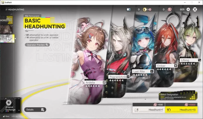 Asia Lv3| 2 Meta SSR [Laevatain,Ardelia] +5 SR[XaihiP1,PerlicaP1,SnowshineP2,etc] |4 *5 WP|Gryphlink|TakeMail|CheckSS(END1499)