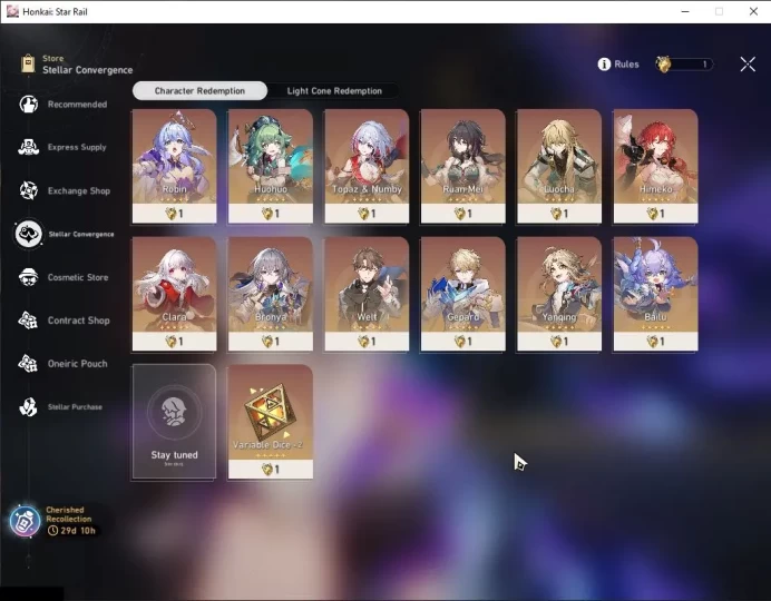 Asia|TL 70|Herta Prem Team|10 Limited|[SW LV.999 E5,Sunday E1,Herta,Hyacine]+Sign,Anaxa,Tribbie E1,Etc|Mc Male|TakeMail(HSR6666)