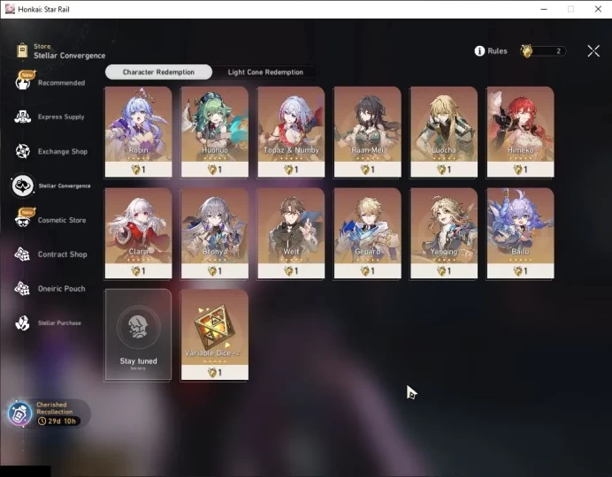 Asia|TL 70|Herta PremTeam|15 Limited|[Castorice,Sunday,Hyacine,Aventurine]+Sign,Evernight,Yao Guang,Etc|McMale|TakeMail(HSR6668)